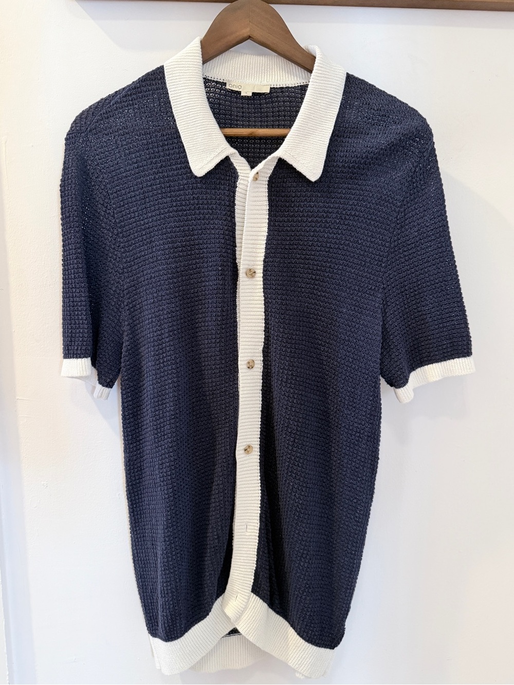 Onia- Men's Navy Button-Front Knit Shirt with White Trim : Lux Brand